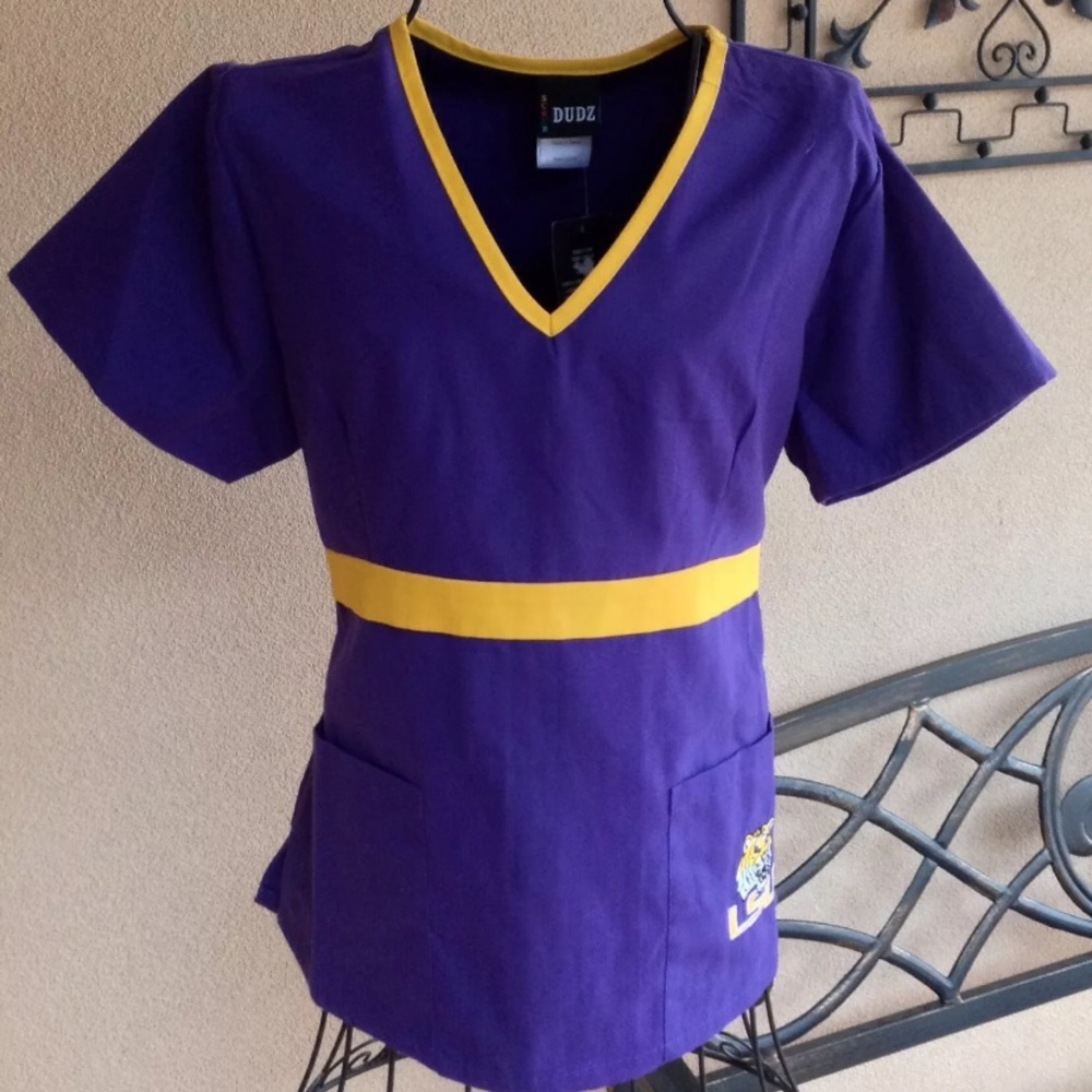 LSU Tigers Purple Gold Medical Uniform Scrub Top S